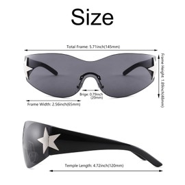 Manqyi Pack of 2 Y2K Wraparound Sunglasses, Punk One Piece Sunglasses, Y2K Glasses, Rimless Y2K Sunglasses for Men and Women, with Star Shape Tag, Outdoor Sun Protection in Summer, White