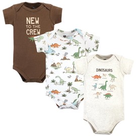 Hudson Baby Unisex Baby Cotton Bodysuits, Dinosaur Adventures 3-Pack, 12-18 Months