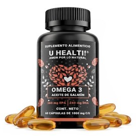 Omega 3 a Base de Aceite de Salmón U Healti | Aporta 360 mg EPA y 240 mg DHA por porción | 60 Cápsulas de 1000 mg c/u