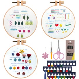 JSRQT Set of 3 Stitch Practice Embroidery Kit for Beginners, Various Stitches Embroidery Set, Embroidery Stitch Practice Kit for DIY Art, Crafts