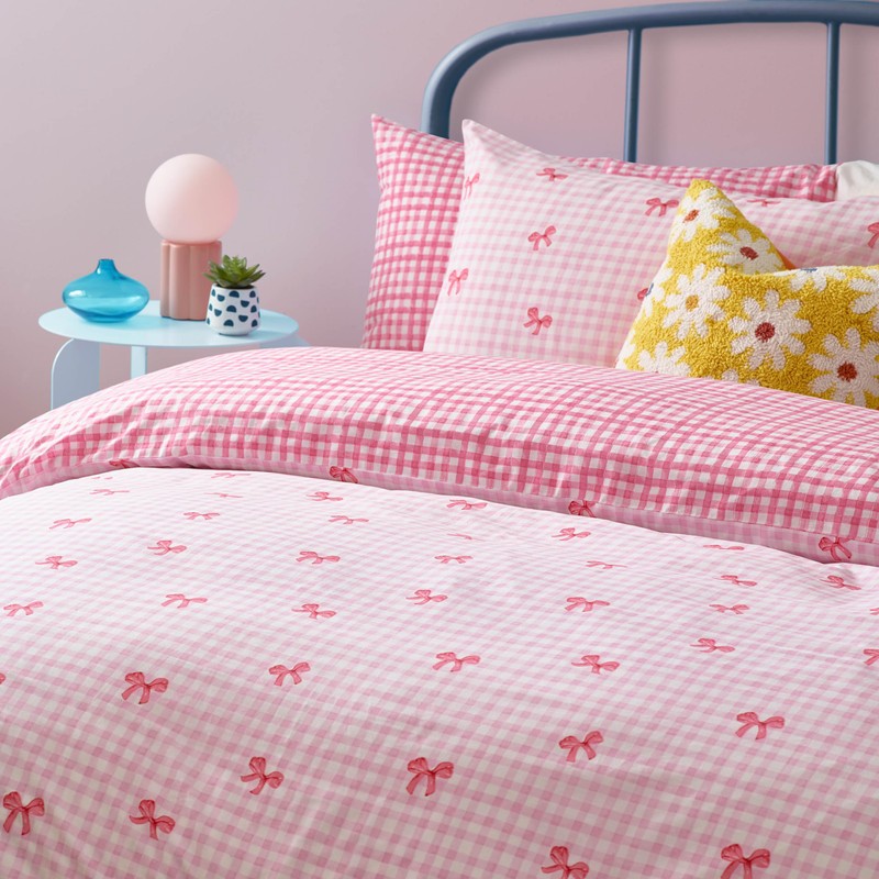 Heya Home Gingham Bows Printed Duvet Set - Pink -