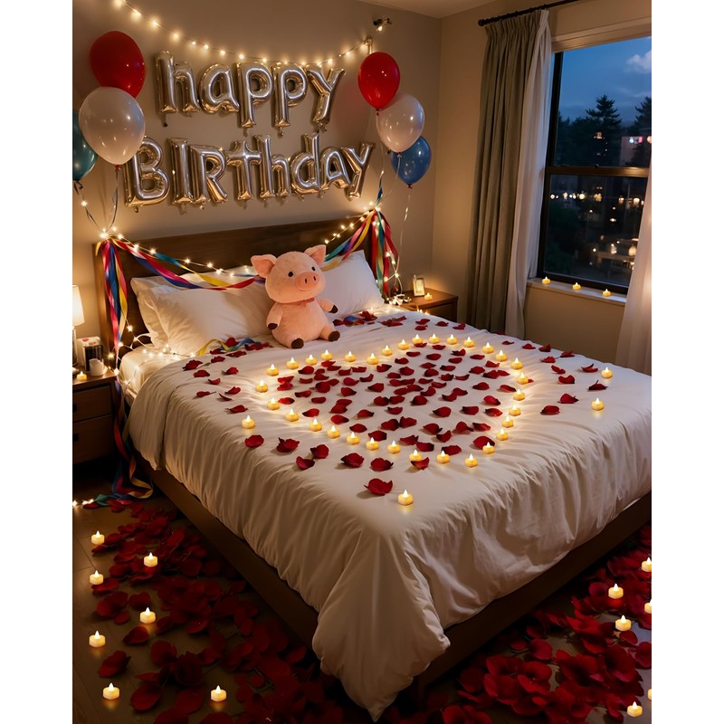 Amagic 1000 Pieces Artificial Rose Petals with 12 Heart LED