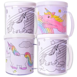 TE-Trend Pack of 4 Unicorn Design Plastic Cups Drinking Cups Children Plastic Cups Children's Drinking Cups Transparent