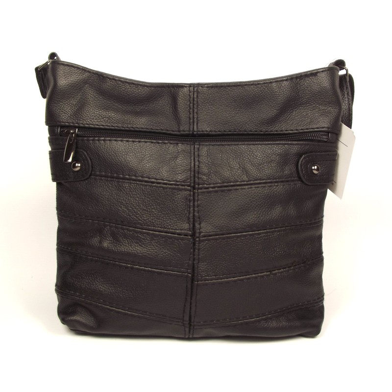 Black Genuine Real Leather Ladies Medium Handbag Shoulder Bag Long
