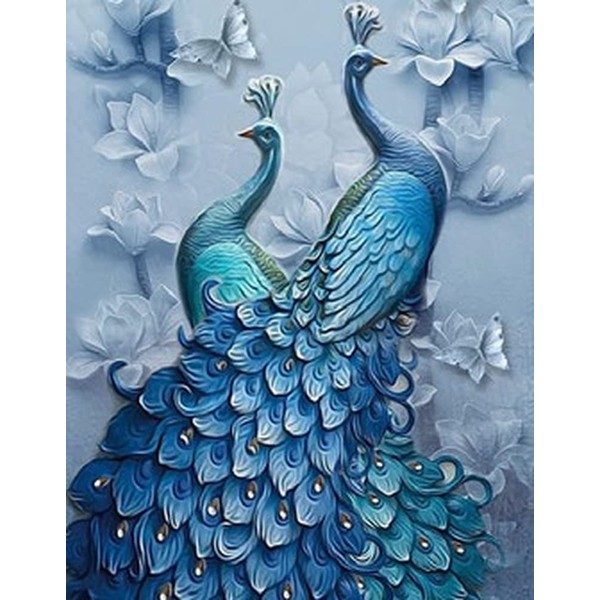 Diamond Painting Set, Picture with Peacock Motif and Accessories, Size