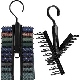 2 Piezas Organizador de Corbatas, Gancho Giratorio de 360 Grados con Clips Antideslizantes, Colgador Ajustable Tipo Criss Cross para Bufandas y Accesorios, Percha Negra Ahorra Espacio