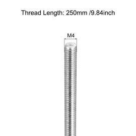 MECCANIXITY Fully Threaded Rod M4 x 250mm 0.7mm Thread Pitch 304 Stainless Steel Right Hand Threaded Rods Bar Studs 2 Pack