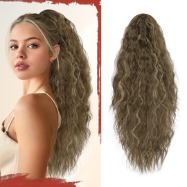 Sofeiyan Ponytail Hairpiece with Clip, 56 cm Long Wavy Curly Ponytail Extension Claw Clip-In Synthetic Hair Extension Braid for Women, Honey Blonde Mixed Light Brown