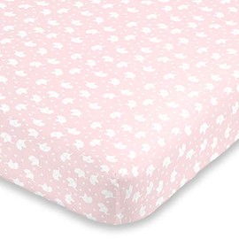 NoJo Super Soft Elephant Fitted Crib Sheet, Pink/White