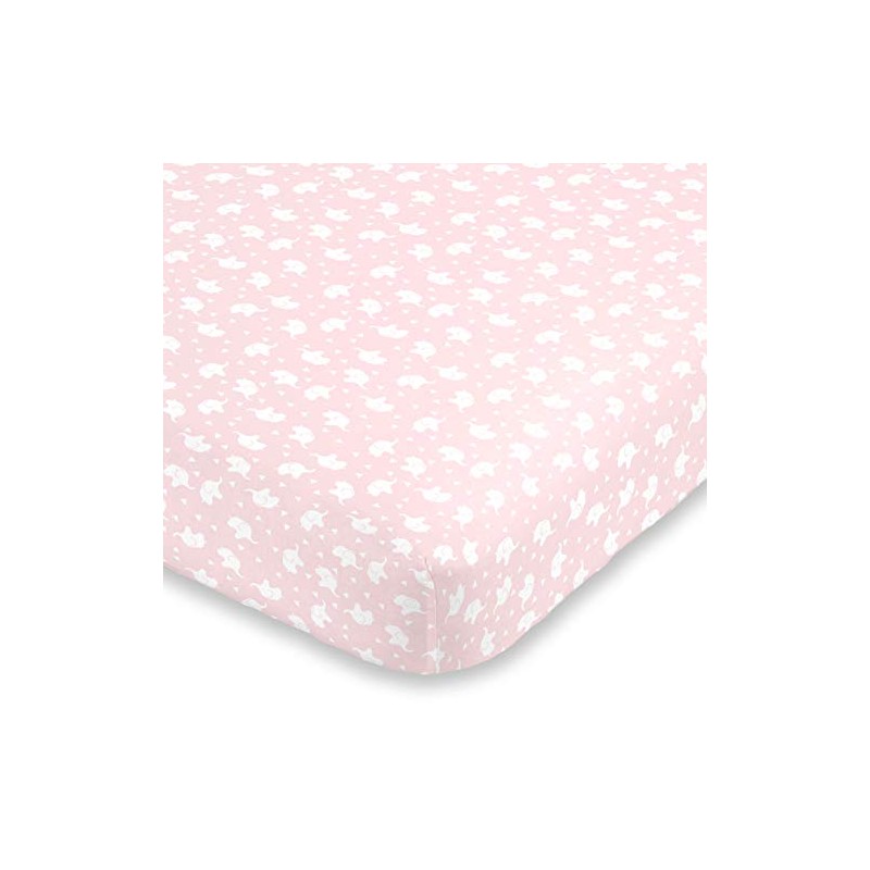 NoJo Super Soft Elephant Fitted Crib Sheet, Pink/White