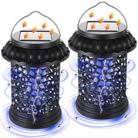 Qualirey 2 Pack Solar Bug Zapper for Outdoor & Indoor, UV Waterproof Mosquito Killer with 360° Protection, 3 in 1 Multi Functional Portable Solar Powered Fly Trap for Garden, Patio, Camping