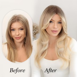 Ombre Dirty Blonde Glueless Wig Synthetic Lace Front Wig 13x4 Pre Plucked Pre Cut Wavy Wig