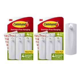 Command Sawtooth Picture Hangers, Damage Free Hanging Frame Hangers, No Tools Wall Hooks for Hanging Sawtooth Frames in Living Spaces, 8 White Picture Frame Hangers and 16 Command Strips