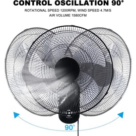Simple Deluxe 18″ Wall Mount Fan with Remote Control, 5 Blades 3 Speeds, 90° Oscillating Quiet Fan for Indoor, Home, Office and College Dorm Using, 2 Pack