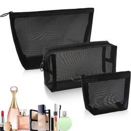 Mesh Cosmetic Bag, Women's Travel Toiletry Bag, Cosmetic Bag Storage, Bags Office Travel Organiser Accessory Set, Make Up Bag, Pack of 3