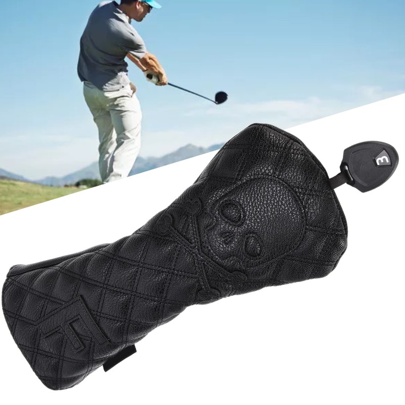 PU Leather Golf Wood Head Covers Waterproof Golf Skull Pattern