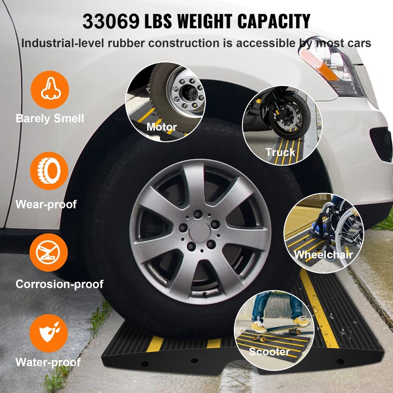 VEVOR Car Driveway Rubber Curb Ramps Heavy Duty 33069lbs Capacity