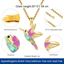 Eusense Hummingbird Necklace Gold 14K 10K 18K 24K Hummingbird Jewelry for Women Men Abalone Shell Yellow Gold Hummingbird Gifts Bird Pendant for Mom