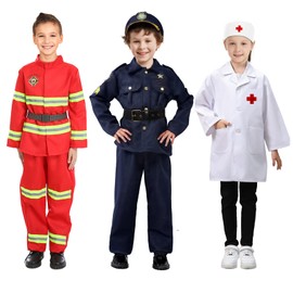 Toddler Dress Up Clothes, Boys Dress Up Costumes for Play, Kids Costume for Boys, 3 in 1 Role Play Set, Police Officer/Firefighter/Doctor Costume for Kids Boys Age 3-8 Years Old Pretend Play