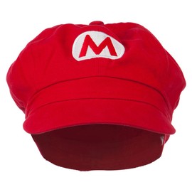 Circle Mario and Luigi Embroidered Cotton Newsboy Cap - Red M-L