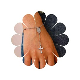 TseenYi Coin Cross Pendant Bracelet Silver Mary Bracelet Rosary Cross Bead Link Chain Bracelet Cross Pendant Tassel Bracelet Bead Chain Cross Bracelet Our Lady Bracelet Hand Chain