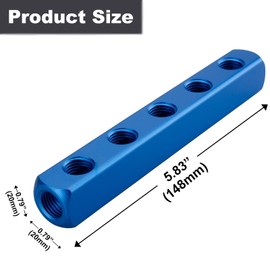 5PCS Air Manifold, 5 Way 8 Port Air Compressor Manifold, Aluminum Air Hose Inline Manifold Block Splitter, Pneumatic Manifold Air Distribution Block, NPT 1/4 Inch Supply Port, NPT 1/4 Inch Output Port