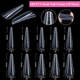 MELLIEX 100 Pieces Dual Nail Forms Set, Full Dual Tips Polygel Dual Nail Shapes with Dual-Ended Nail Brush, 10 Pieces Nail Tips Clip and Nail File for UV Acrylic Nail Tool