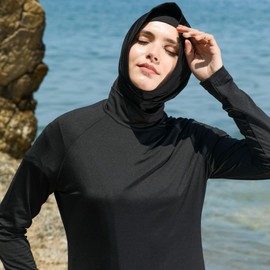 eo elif okur Islamic Long Sleeve Swimsuits for Women Modest Muslim 5 PCS | Full Cover Rash Guard Burkini | Arabic Swimwear, Black Ii, Medium