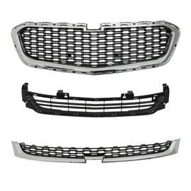 munirater 3Pcs Front Grille with Chrome Trim Set Bumper Grill Replacement for 2014 2015 2016 Malibu