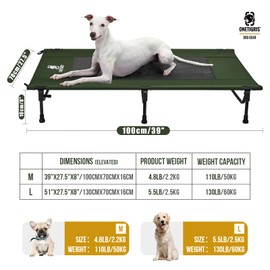 ONETIGRIS Elevated Dog Bed, Outdoor Dog Cod Large Raised Dogs Bed with Chew Proof Mesh, No-Slip Portable Dogs Cot Bed for Indoor & Outdoor Portable (Green, Medium)