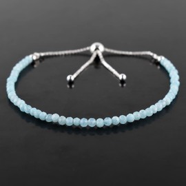 Natural Larimar Gemstone Beads Bolo Bracelet, Adjustable Slider Box Chain, Energy Stones, Chakra Healing Crystals, Silver Plated, Gift for Women, Birthstone, Gemstones Jewelry,10 inch