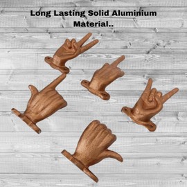 AYZCORP Set of 5 Hand Gesture Decorative Wall Hooks, 4 Inches High-Peace Sign-Rock On-Fun Finger-Thumbs up & Pointing Finger Gestures. Unique Stylish Key or Towel Hangers (Copper)
