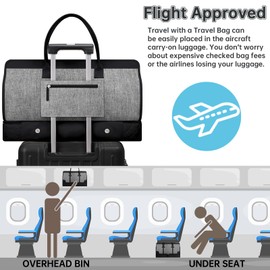 ETRONIK Weekender Overnight Bags for Women, Large Travel Duffle Bags with Shoe Compartment & Wet Pocket, Carry On Gym Bag with Toiletry Bags for Hospital 3 Pcs Set, Large Size, Black-Grey