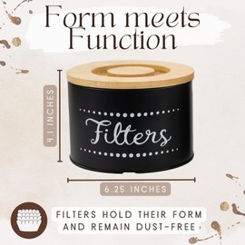 Coffee Filter Holders for Counter - Metal Farmhouse Coffee Filter Holder w. Bamboo Lid - At Home Coffee Bar Essentials Storage Organizer - Coffe Filters K Cup Storage Basket with Lid Cafe Appliances