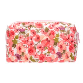 PAZIMIIK Vintage Quilted Makeup Bag Cosmetic Pouch for Brushes Pencils and Travel Make Up Accessories for Women and Girls,Flower Pink