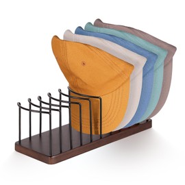 Lomrsiul Hat Organizer for Baseball Caps, Wooden Tabletop Hat Rack Holder for 10 Hats Hat Display Stand for Closet Organizers and Storage Brown 1 Pack