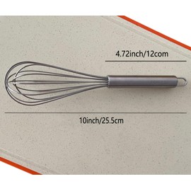10-inch stainless steel whisk, suitable for mixing batter, whipping cream and mixing seasonings (304 egg beater steel wire thickened)