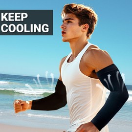 PFFY 2 Pairs UV Protection Cooling Arm Sleeves for Men and Women UPF 50 Sun Sleeve Black+ Grey