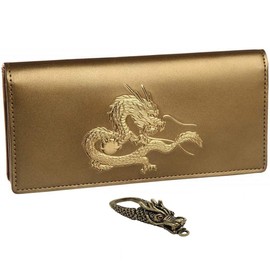 [SakuraZen] Feng Shui Secret Emperor Dragon Long Wallet, Money Luck, Real Gold Leak, Engraved, Cow Genuine Leather Wallet, Men's, Gold, Golden, Netsuke, Present, Made in Japan (Dragon God's Charm),