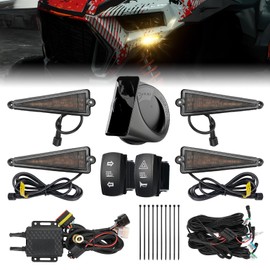 KEMIMOTO UTV Turn Signal Kit with 110D Horn, Pre-Wired, Plug and Play UTV ATV Blinker with Rocker Switch, Triangle Universal Street Legal Turn Signals Compatible with Polaris, Can-Am, Teryx, CFMOTO
