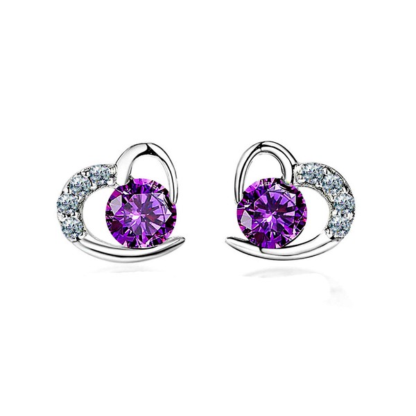 Kaguyo silver earrings for women, 925 sterling silver Amethyst Zircons