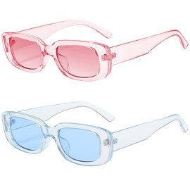 Dollger Trendy Rectangle Sunglasses For Women Men Trendy Retro Rectangular Pink Shades sunglasses pink and blue