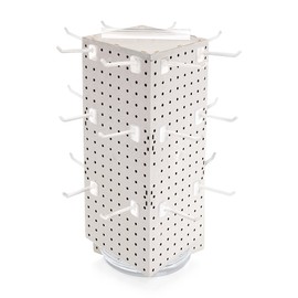 Azar Displays 703385-WHT-4W24, Four-Sided Revolving 8" W x 20" H Pegboard Counter Display w/ 24 Hooks- 4” Length, White