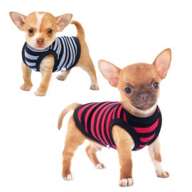 Frienperro Dog Shirt, 2-Pack Dog Clothes for Small Dogs Girl Boy, Breathable Cotton Striped Chihuahua Clothes, Sleeveless Small Pet Puppy Clothes Outfit Cat Tank Top Vest,Red & Grey S
