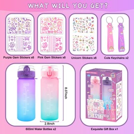 Gifts for Girls 5 6 7 8 9 10 11 Years, Water Bottle DIY with Diamond Unicorn Stickers, Christmas Birthday Gifts Girls Age 4-12, School Water Bottles DIY Craft Set