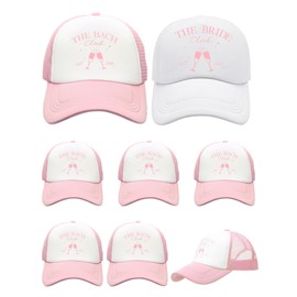 Shyyween 8 Pack Social Club Bachelorette Party Hats Include 1 Pack The Bride Cap and 7 Pcs The Bach Club Trucker Cap(Pink,The Bach)