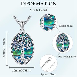 Aniu Tree of Life Necklace for Women Men Sterling Silver Celtic Tree Necklace Abalone Shell Celtic Family Tree Necklace for Mom Daughter Birthday Anniversary Christmas Jewelry