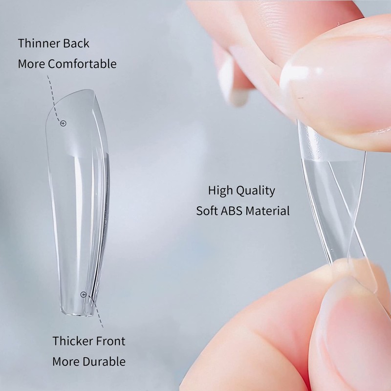 Sun&Beam Nails Nail Tip, Medium, Long, Coffin Ballerina, Clear, Ultra