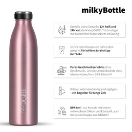 720°DGREE Stainless Steel Drinking Bottle ‘milkyBottle’ – 750 ml – BPA-Free, Leak-Proof – Suitable for Carbonated Drinks, Thermos Flask for Carbonated Drinks, University, Fitness, Outdoors, Camping
