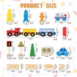 Wooden Train Set for Boy Girls, 33 Pcs Wooden Train Track Rail Set with Train Cars,Town Pieces,People and Tracks,Train Sets Car Kids Toys for Kids Ages 3+ Christmas Birthday Gift